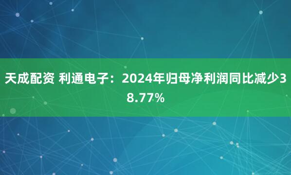 天成配资 利通电子：2024年归母净利润同比减少38.77%